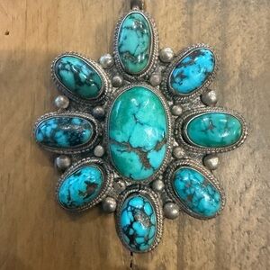 Vintage Large Turquoise and Sterling Silver Pendant